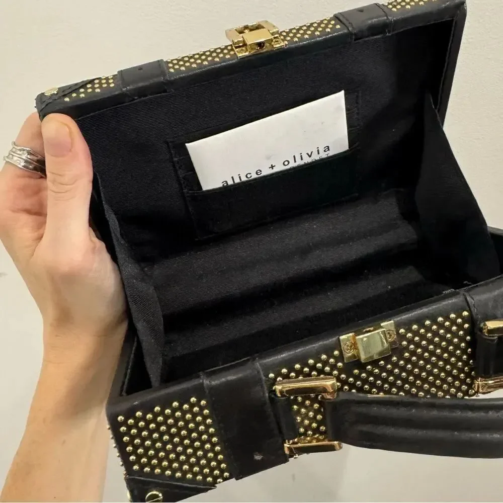 NEW Alice + Olivia Gold Studded Trunk Clutch
